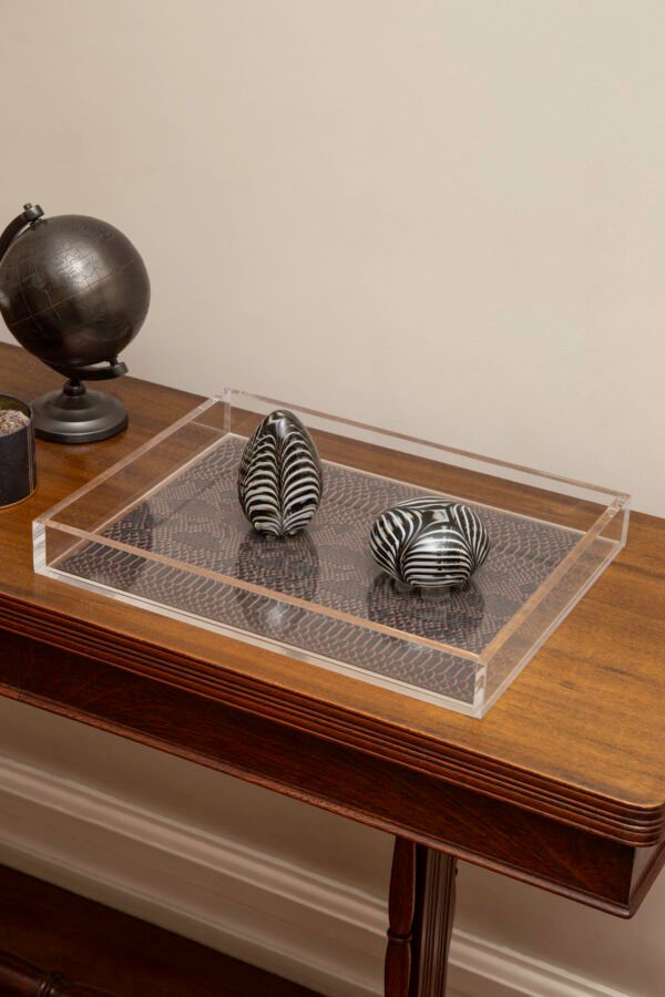 Bandeja acrílico fundo couro preto